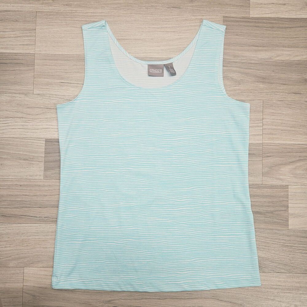 Chico's Womens Blue Stripe Lightweight Tank Size Medium Chicos 1 Casual